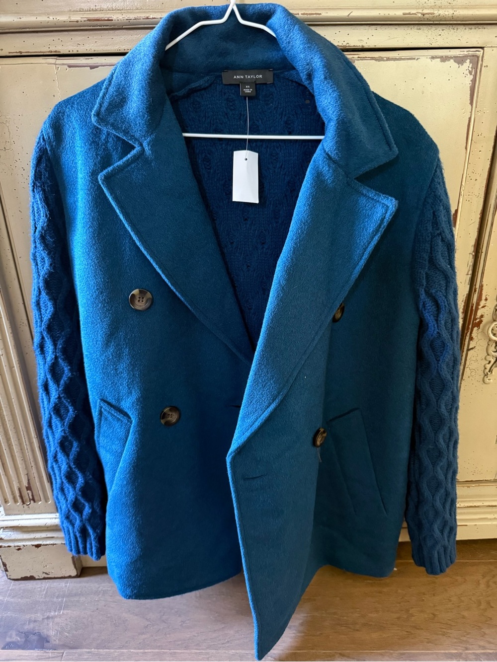 New Ann Taylor Teal Double-Breasted Wool Blend Coat